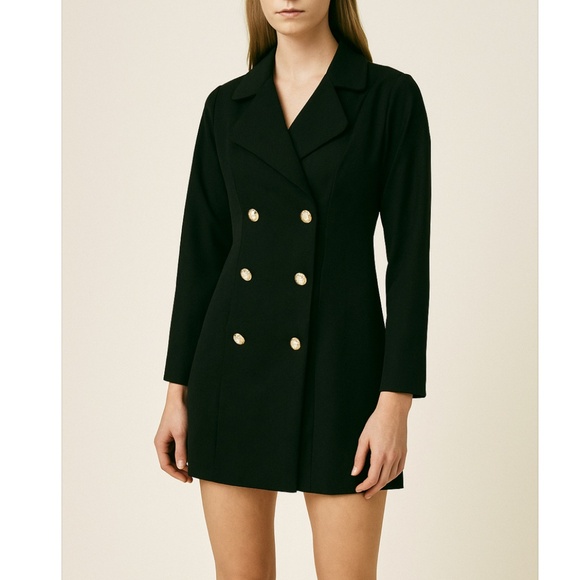 Wearever black mini long sleeves suit dress Size L Double Breast Gold Buttons - Picture 1 of 14